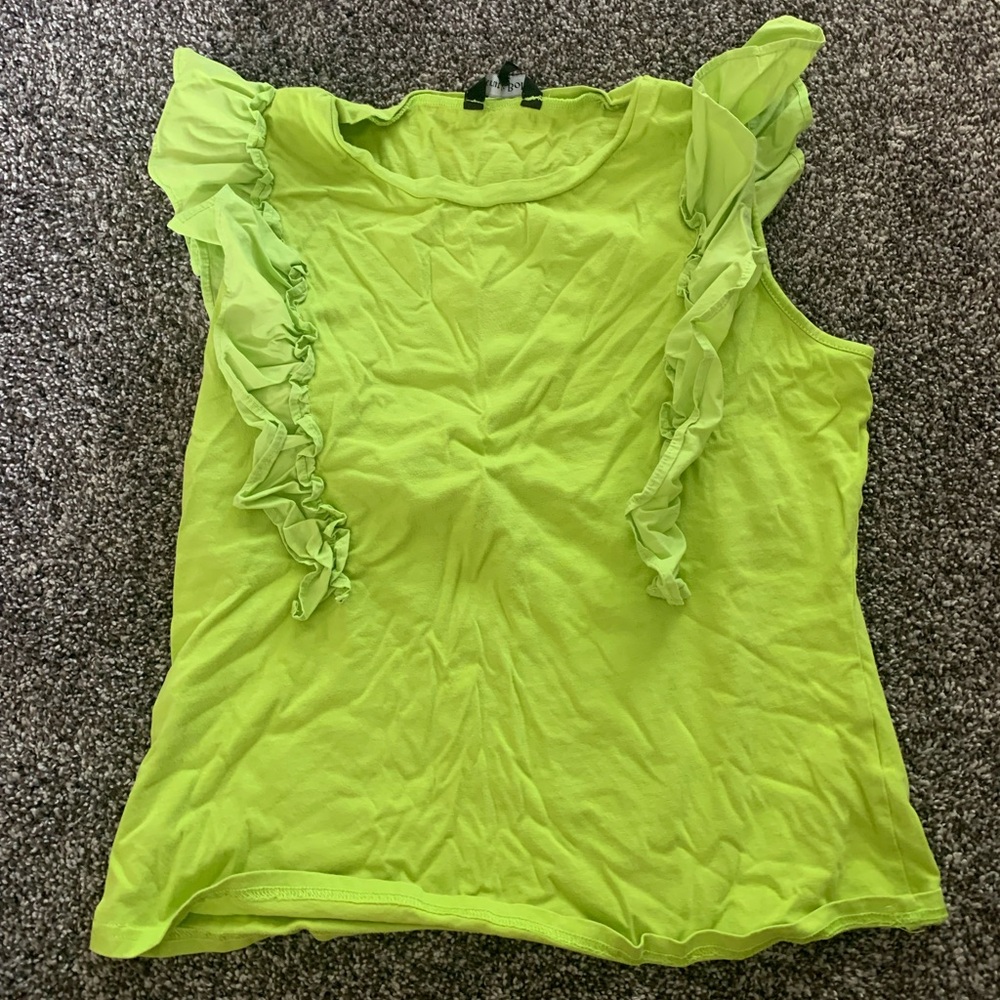 Green Sleeveless Ruffled Blouse